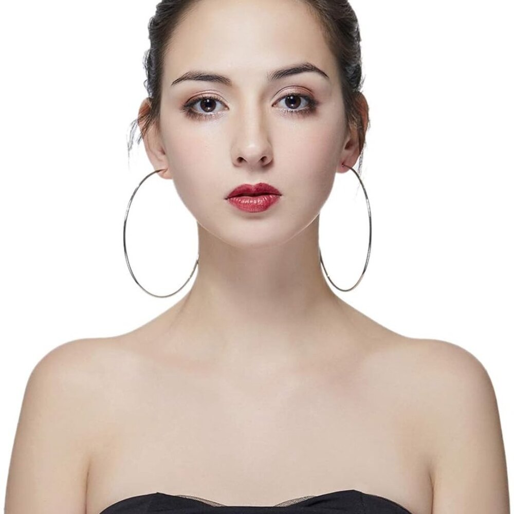 Hypoallergenic Extra Large Basketball Hoop Earrings for Women Men - Big Thin Hoo